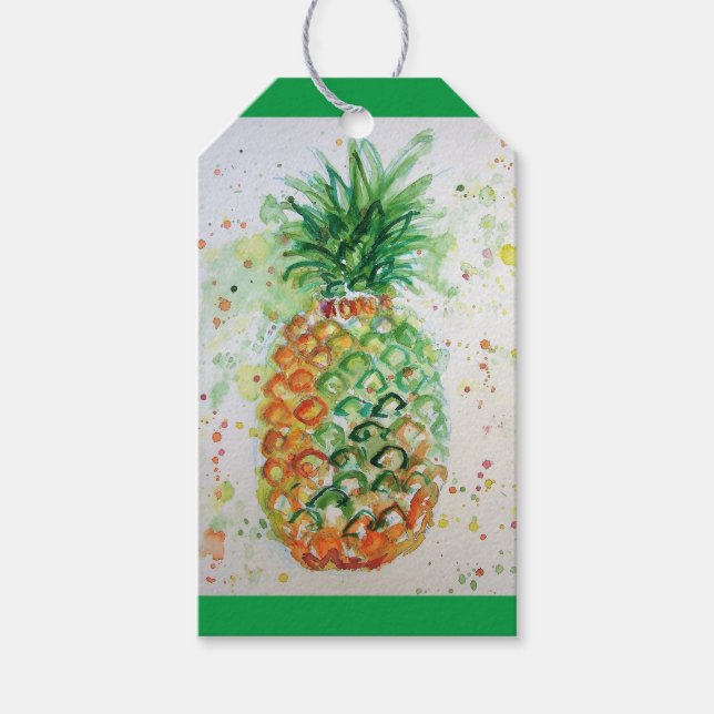 Pineapple Fruit Food Tropical Art Orange Lime Cute Presentetikett (Framsidan)