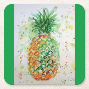 Pineapple Fruit Food Tropical Art Orange Lime Cute Underlägg Papper Kvadrat