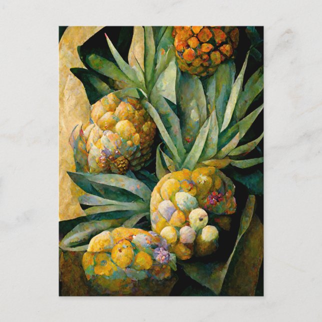 Pineapple fruit in abstract modern painting. vykort (Framsida)