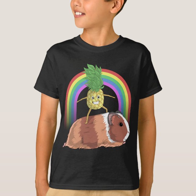 Pineapple Fruit Riding Guinea Gris Rainbow Cute Ma T Shirt (Framsida)