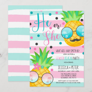 Pineapple Gender Reveal Call Hawaiian Reveal Inbjudningar