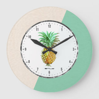 PineApple & Geometric Beige & Grönt Linen Stor Klocka