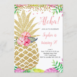 Pineapple Girl Birthday Aloha Hawaii Summer Inbjudningar