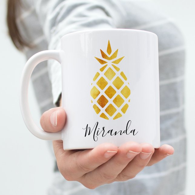 Pineapple guld white namn kaffemugg (Skapare uppladdad)