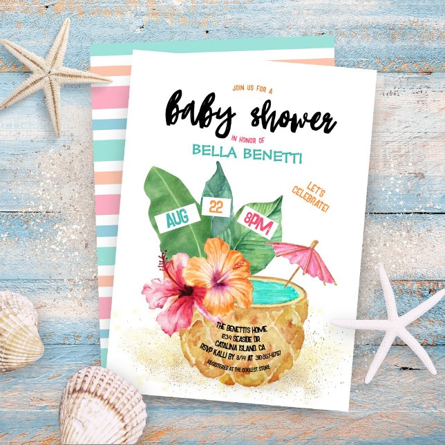 Pineapple Handflatan Hibiscus Tropical Baby Shower Inbjudningar (Skapare uppladdad)