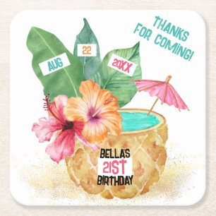 Pineapple Handflatan Tropical Beach Birthday Underlägg Papper Kvadrat