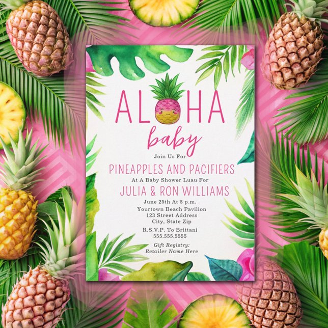 Pineapple Jungle Nappar Rosa Girl Baby Shower Inbjudningar (Skapare uppladdad)