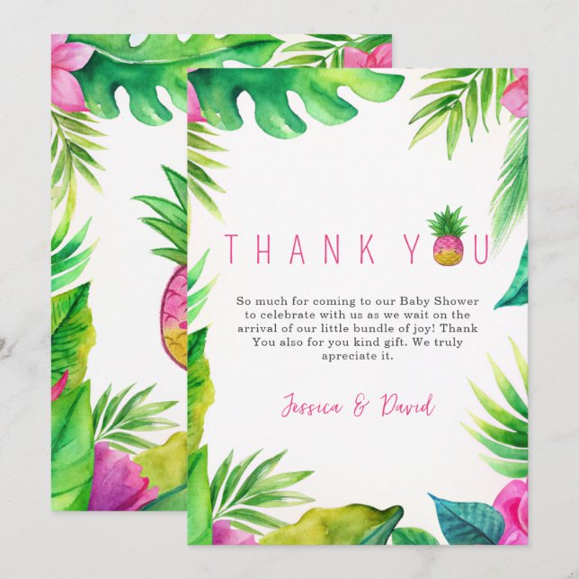 Pineapple Jungle Nappar Rosa Girl Baby Shower Tack Kort (Fram/baksida)