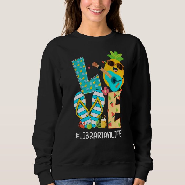 Pineapple Kärlek Librarian Life Hej Summer Vibes T Shirt (Framsida)