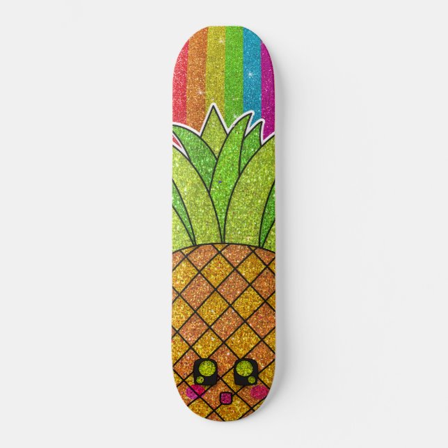 Pineapple Krona Guld Rainbow Glitter Sparkles Mini Skateboard Bräda 18,5 Cm (Framsida)