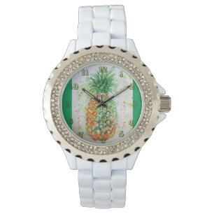Pineapple Lime Tropical Fruit Watercolor Art Grönt Armbandsur