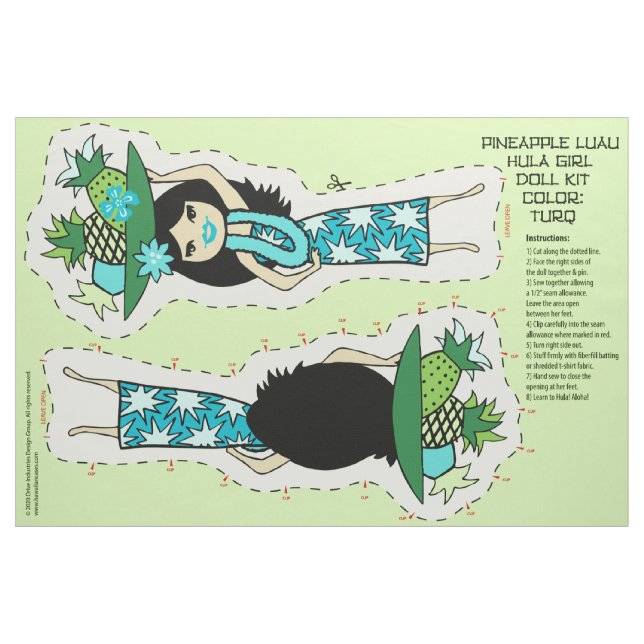 Pineapple Luau Hawaiian Hula Girl Doll Kit - Turq Tyg (Fat Quarter)