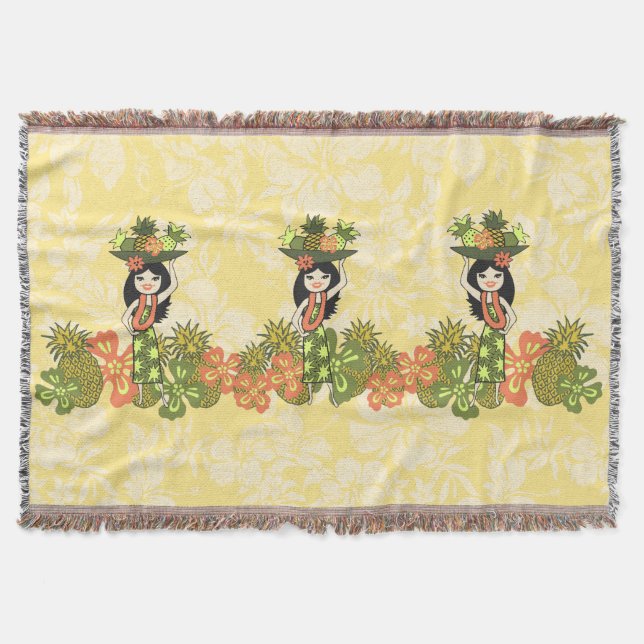 Pineapple Luau Hawaiian Hula Girl Throw Blankets Mysfilt (Framsidan)