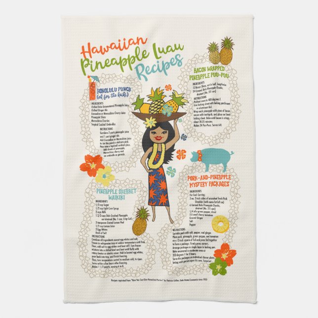 Pineapple Luau Hawaiian Hula Girl Vintage Recipe Kökshandduk (Vertikal)