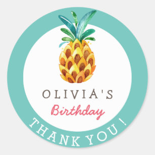 Pineapple Luau Tropical Birthday Tack Sticker Runt Klistermärke