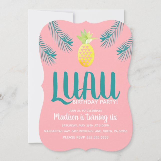 Pineapple Luau Tropisk Födelsedagsfest Inbjudningar (Framsida)