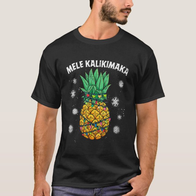 Pineapple Mele Kalikimaka Hawaii Julafton Ljus Haw T Shirt (Framsida)