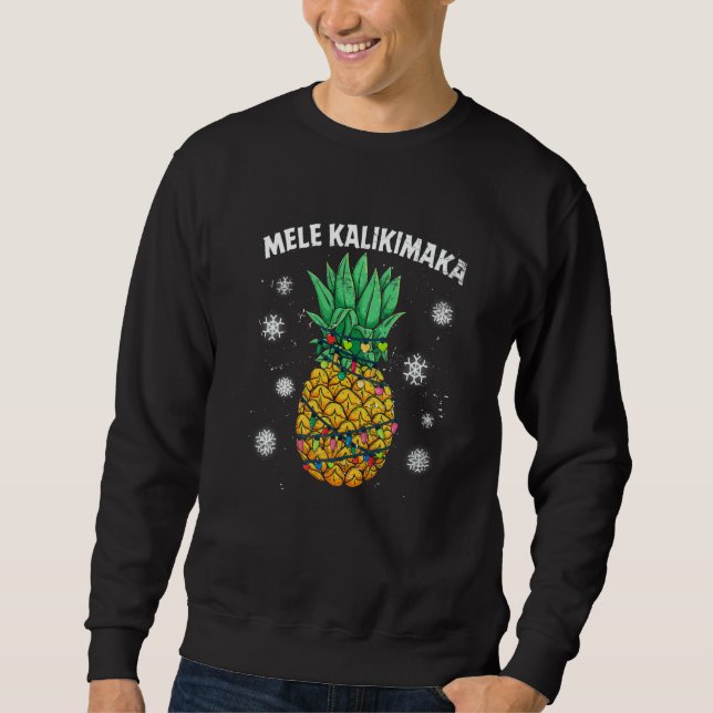 Pineapple Mele Kalikimaka Hawaii  Xmas Lights Hawa Lång Ärmad Tröja (Framsida)