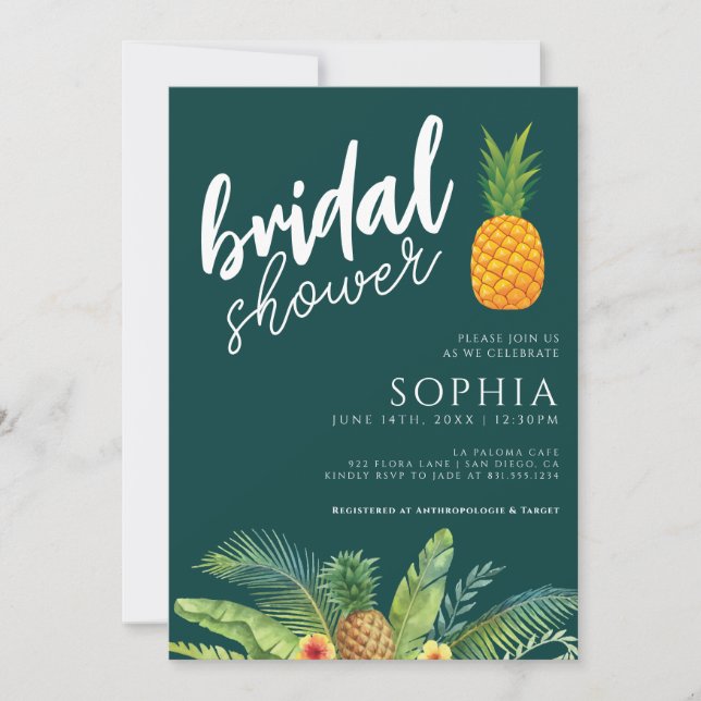 Pineapple Möhippa Emerald Grönt Modern Weddi Inbjudningar (Framsida)