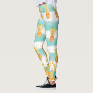 Pineapple Mönster Turquise White Tropical Leggings