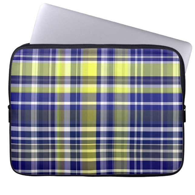 Pineapple Navy Blue White Preppy Madras Play Laptop Sleeve (Framsidan)