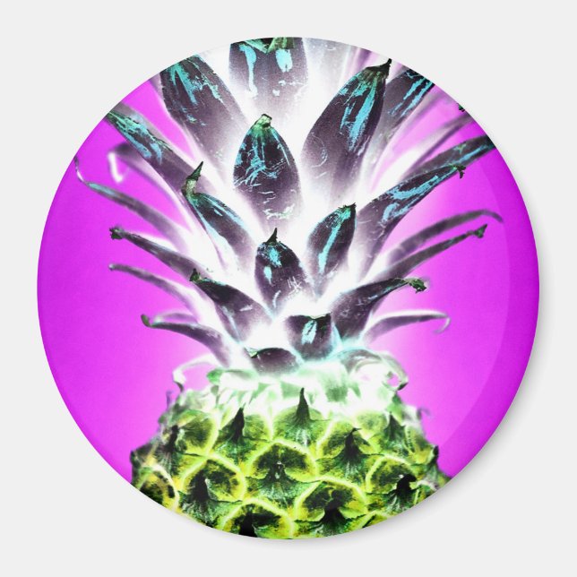 Pineapple neonfärgad tropiska frukter Hawaii Magnet (Framsidan)