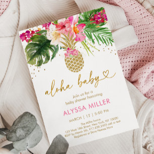 Pineapple Rosa Tropical Blommigt Baby Shower Inbjudningar