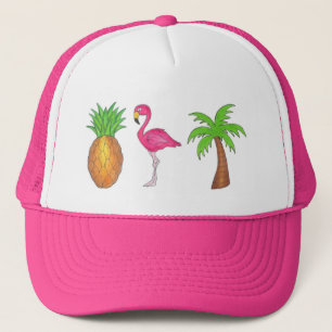Pineapple-Rosan Flamingo Bird vid Tropiska Handfla Truckerkeps