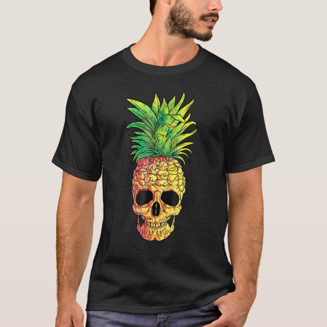 Pineapple Skull Aloha Beacher Hawaiian Hawaii Goth T Shirt (Framsida)