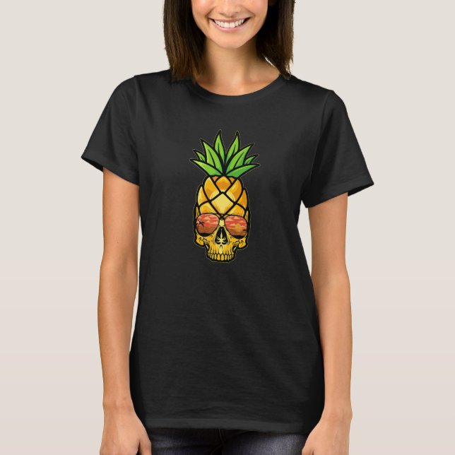 Pineapple Skull Aloha Beacher Hawaiian Hawaii T Shirt (Framsida)