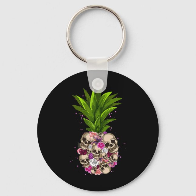 Pineapple Skull Funny Aloha Beacher Hawaiian Hawai Nyckelring (Framsida)