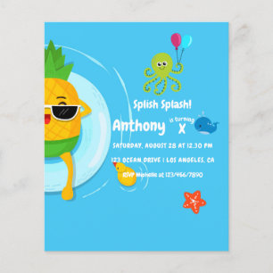 Pineapple Sommar Splish Stänk Födelsedagsfest Flygblad