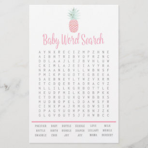 Pineapple Summer Ord Search Baby Shower Game Flygblad