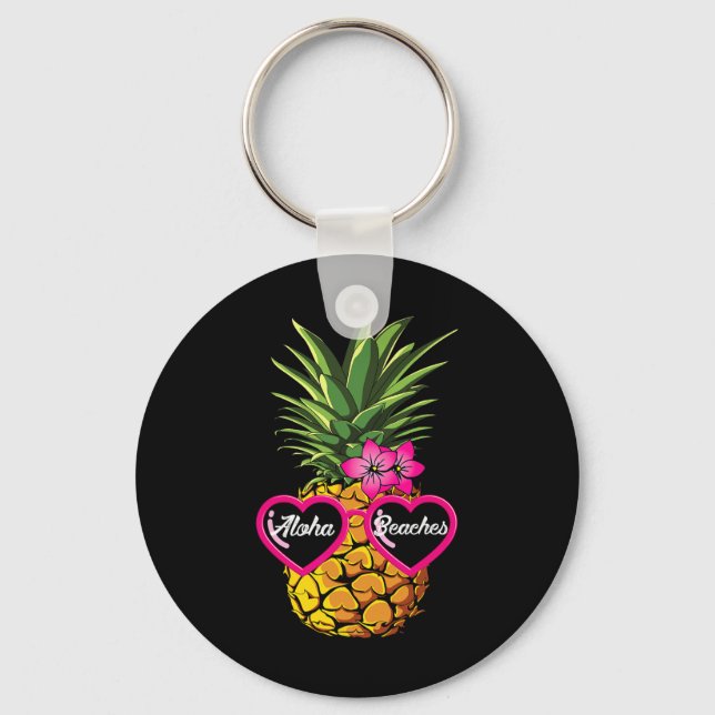Pineapple Sungles Funny Aloha Beacher Hawaiian Haw Nyckelring (Framsida)