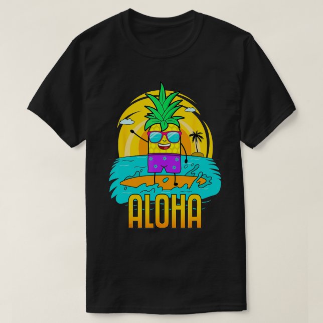 Pineapple Surfing Aloha Beach Hawaiian Kids Funny T Shirt (Design framsida)