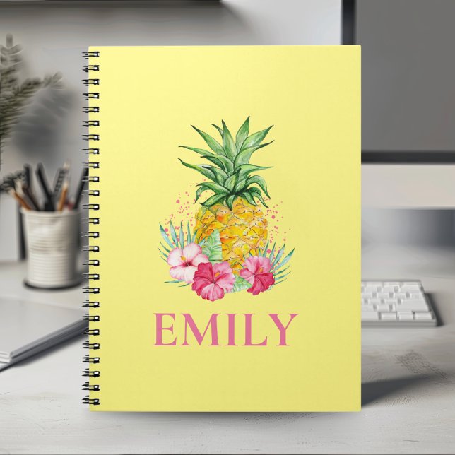 Pineapple Tropical Aloha Hawaii Personlig Namn Anteckningsbok (Skapare uppladdad)