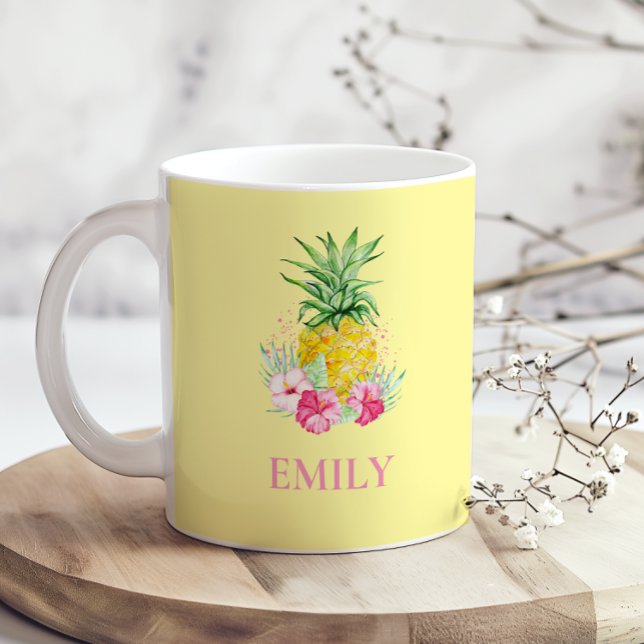 Pineapple Tropical Aloha Hawaii Personlig Namn Kaffemugg (Skapare uppladdad)