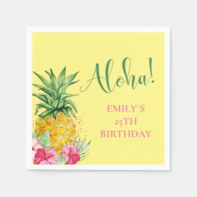 Pineapple Tropical Aloha Party Hawaii Birthday Pappersservett (Framsidan)