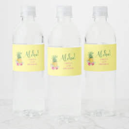 Pineapple Tropical Aloha Party Hawaii Birthday Vattenflaskor Etikett