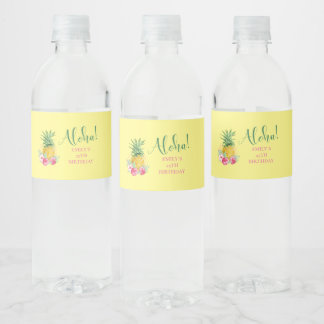 Pineapple Tropical Aloha Party Hawaii Birthday Vattenflaskor Etikett