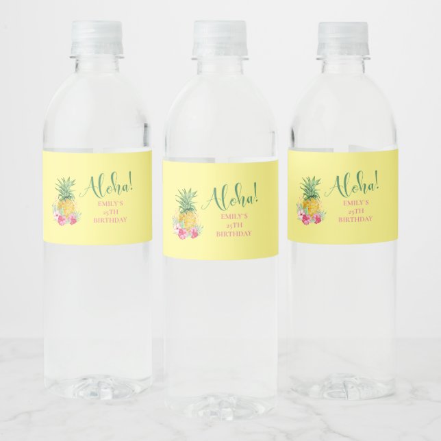 Pineapple Tropical Aloha Party Hawaii Birthday Vattenflaskor Etikett (Flaskor)