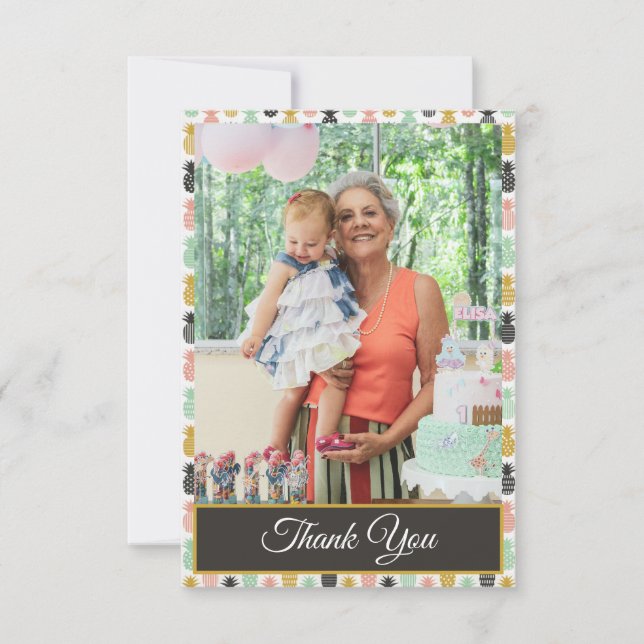 Pineapple Tropical Birthday Tack Photo Kort (Framsida)