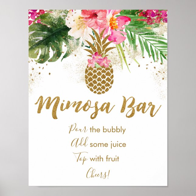 Pineapple Tropical Blommig Bröllopsfest Mimosa Bar Poster (Framsidan)