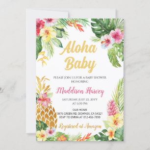 Pineapple Tropical Blommigt Aloha Baby Shower Inbjudningar