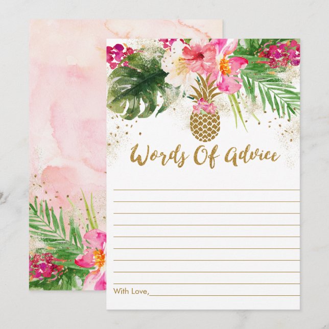 Pineapple Tropical Blommigt Baby Shower Advice-kor Inbjudningar (Fram/baksida)
