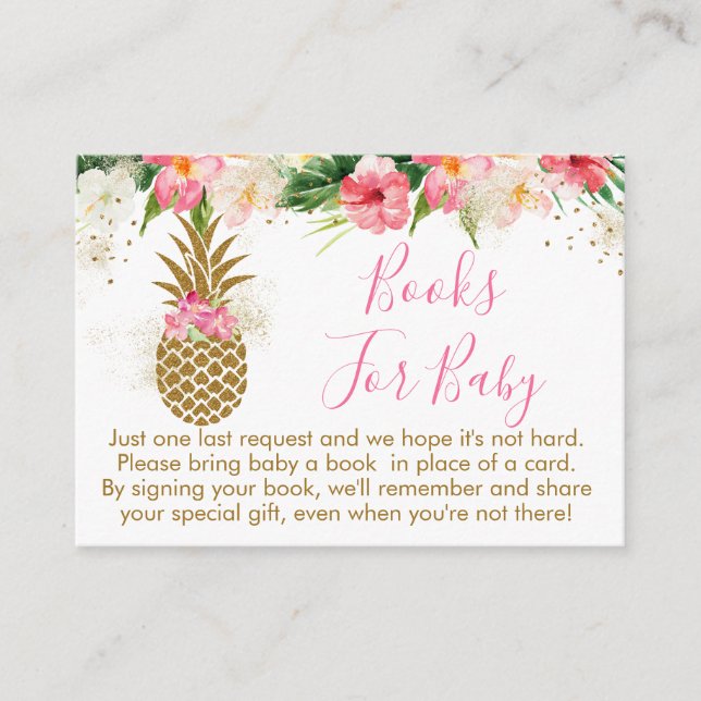 Pineapple Tropical Blommigt Baby Shower Bok-begära Tilläggskort (Framsida)