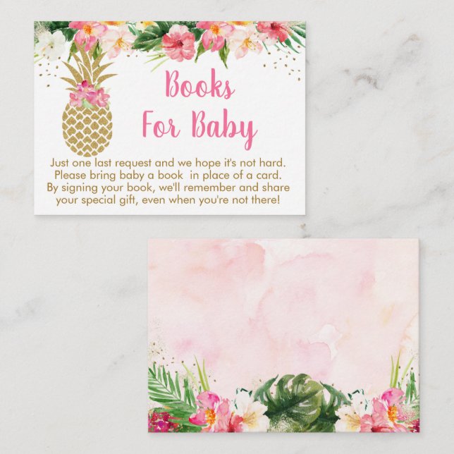 Pineapple Tropical Blommigt Baby Shower Bok-begära Tilläggskort (Fram/baksida)