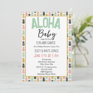 Pineapple Tropical Luau Hawaiian Aloha Baby Shower Inbjudningar