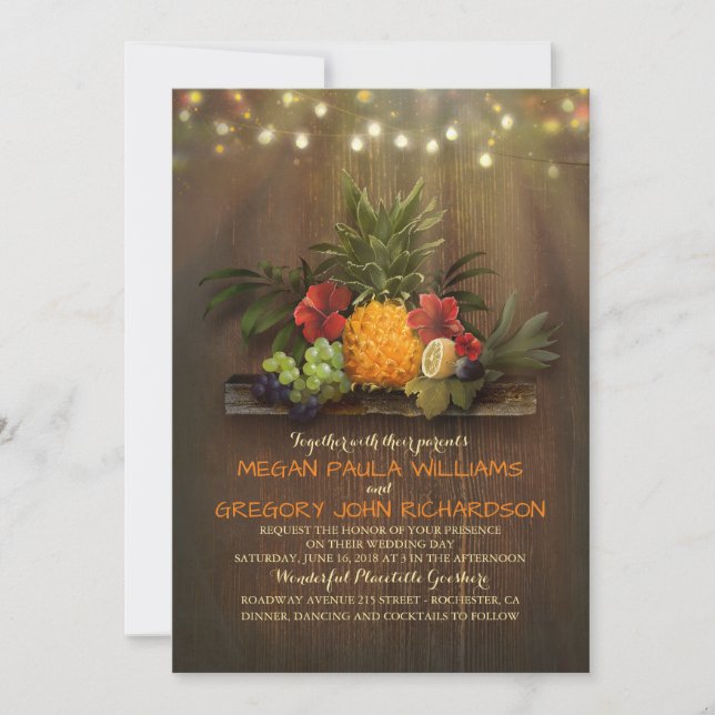Pineapple Tropical String Ljus Beach Wedding Inbjudningar (Framsida)