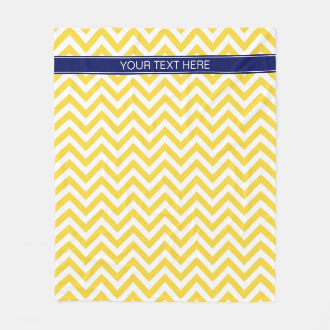 Pineapple White LG Chevron Navy Blue Namn Monogram Fleecefilt (Framsidan)